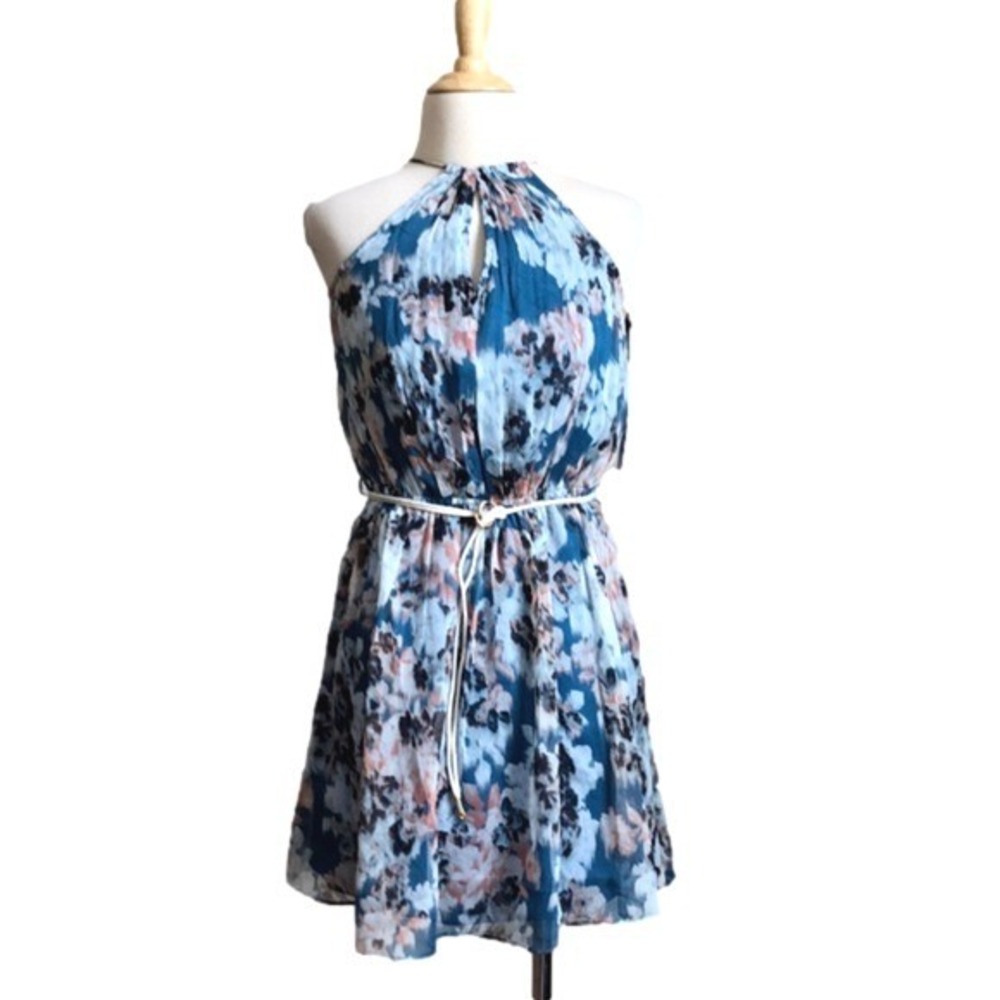 New AMUSE SOCIETY Women's Small High Neck Sleeveless Blouson Wiast Tie Dress